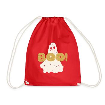 Retro vintage Text Boo in gold. Halloween Ghost - Turnbeutel - Rot - Vorne