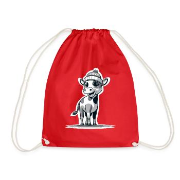 Calf with cap bk - Drawstring Bag - red - Front