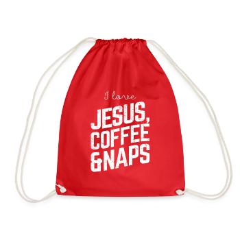 I Love Jesus Coffe & Naps Vintage Christian Gift - Drawstring Bag - red - Front