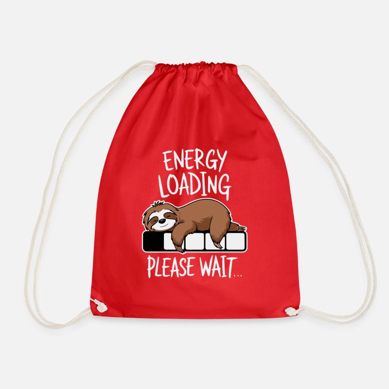 Energy Loading Please Wait Funny Sloth Kawaii - Drawstring Bag - red