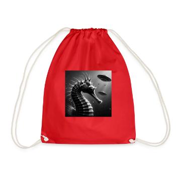 Seahorse Funny Graphic Selfie with UFOs Weird Alie - Drawstring Bag - red - Front