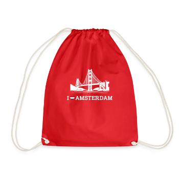 I Love Amsterdam Flag Heart Golden Gate Bridge Pun - Drawstring Bag - red - Front