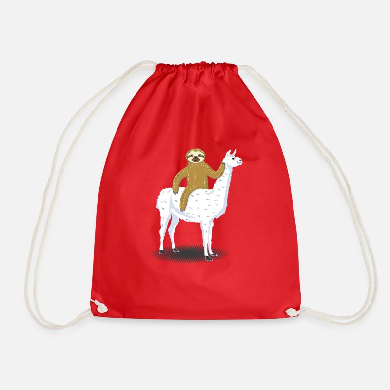 Sloth riding LLama sloth rides lama alpaca - Drawstring Bag - red