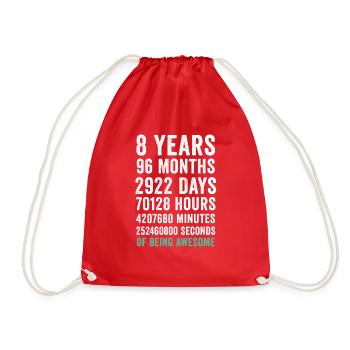 Birthday Gift T Shirt 8 Years Old Being Awesome - Drawstring Bag - red - Front