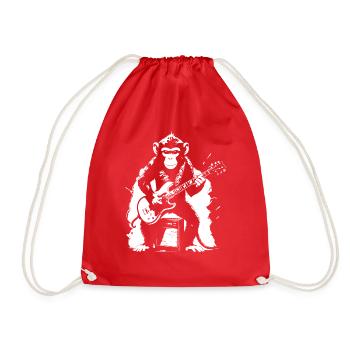 funny monkey plays on the electric guitar - Drawstring Bag - red - Front