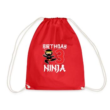 Funny Birthday Ninja 3 years old birthday - Drawstring Bag - red - Front