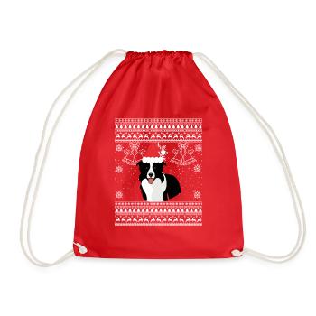 Border collie Christmas sweet dog - Drawstring Bag - red - Front