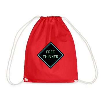 Free Thinker Warning Sign - Drawstring Bag - red - Front