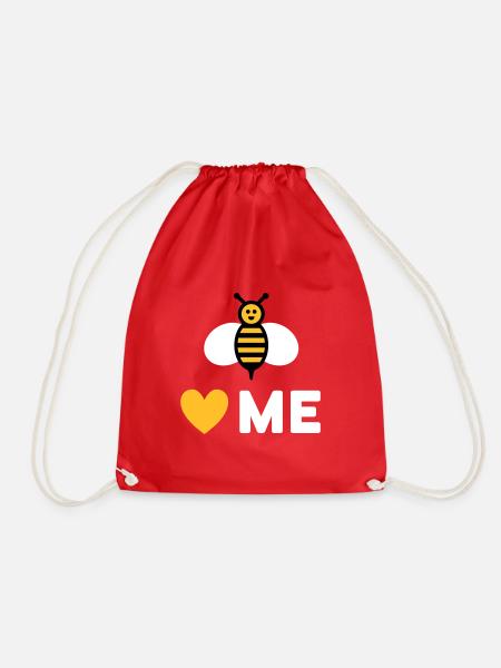 Bees love me (Bee, Heart) - Drawstring Bag - red