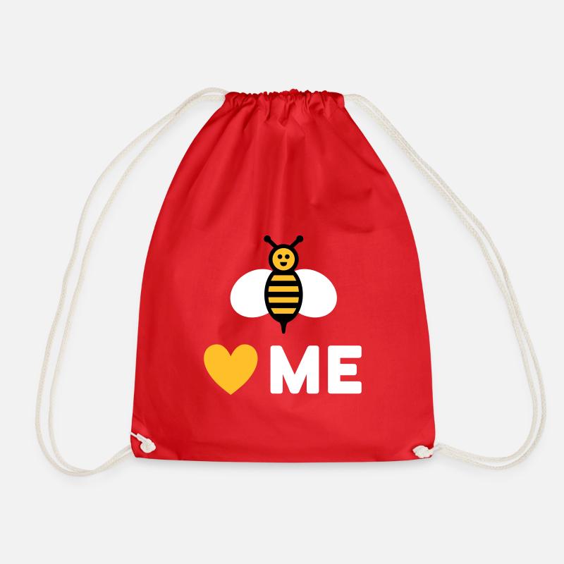 Bees love me (Bee, Heart) - Drawstring Bag - red