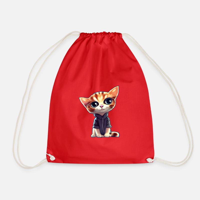 Super cute cat - Drawstring Bag - red