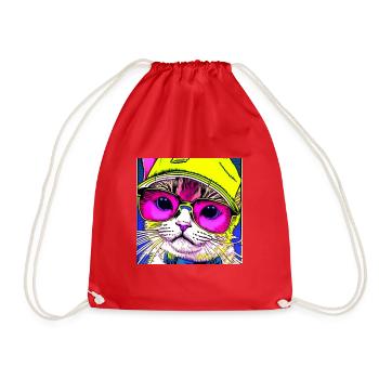 Cat with glasses - Drawstring Bag - red - Front