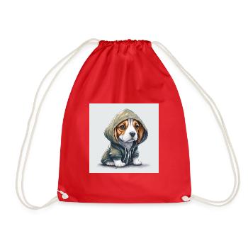 Beagle im Hoodie. - Turnbeutel - Rot - Vorne
