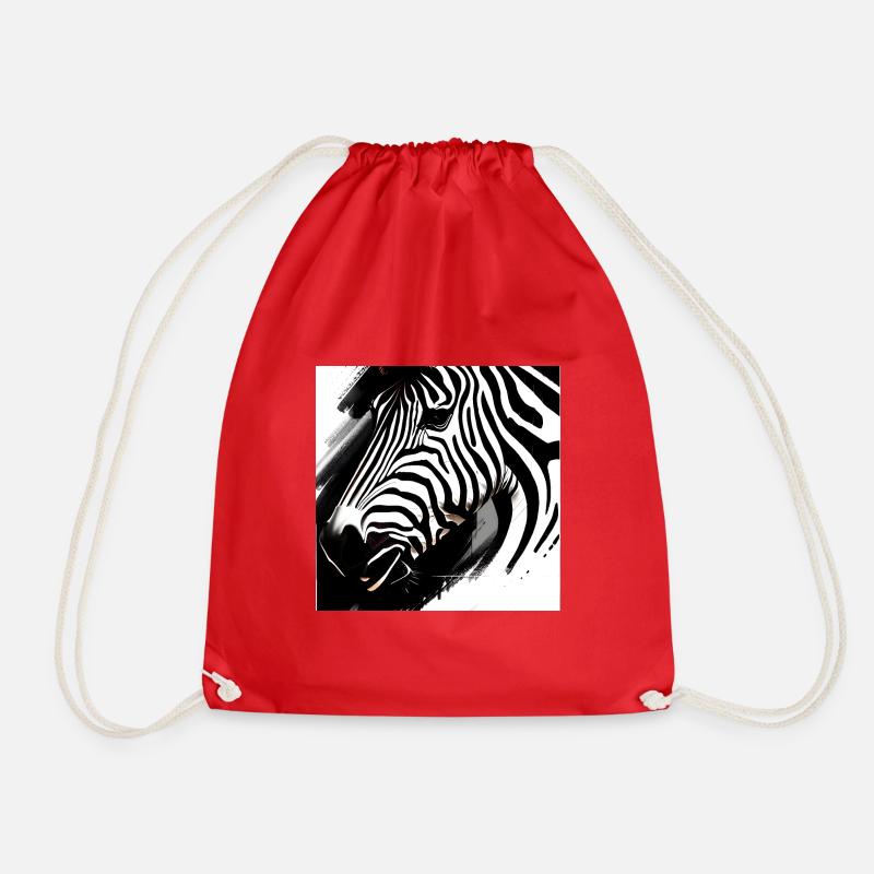 Zebra black and white - Drawstring Bag - red