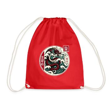 Japanese Dragon Art Hokusai Wave Mt Fuji Cherry - Drawstring Bag - red - Front