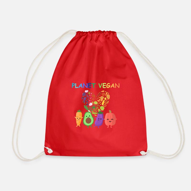 Planet Vegan -Vegetable Heart - Drawstring Bag - red