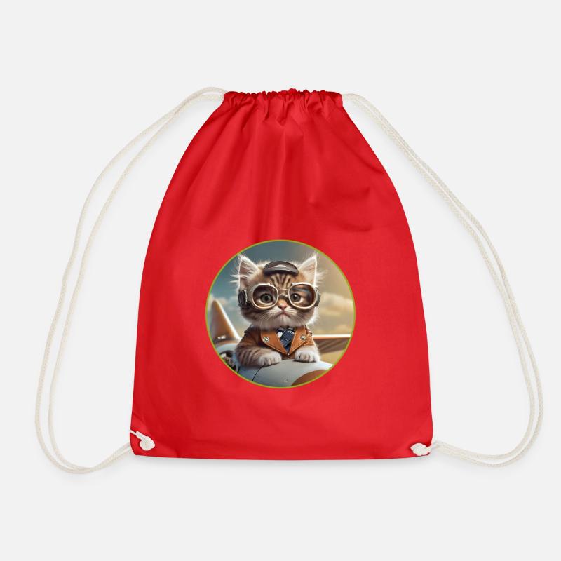 Pilot Kitten - Drawstring Bag - red