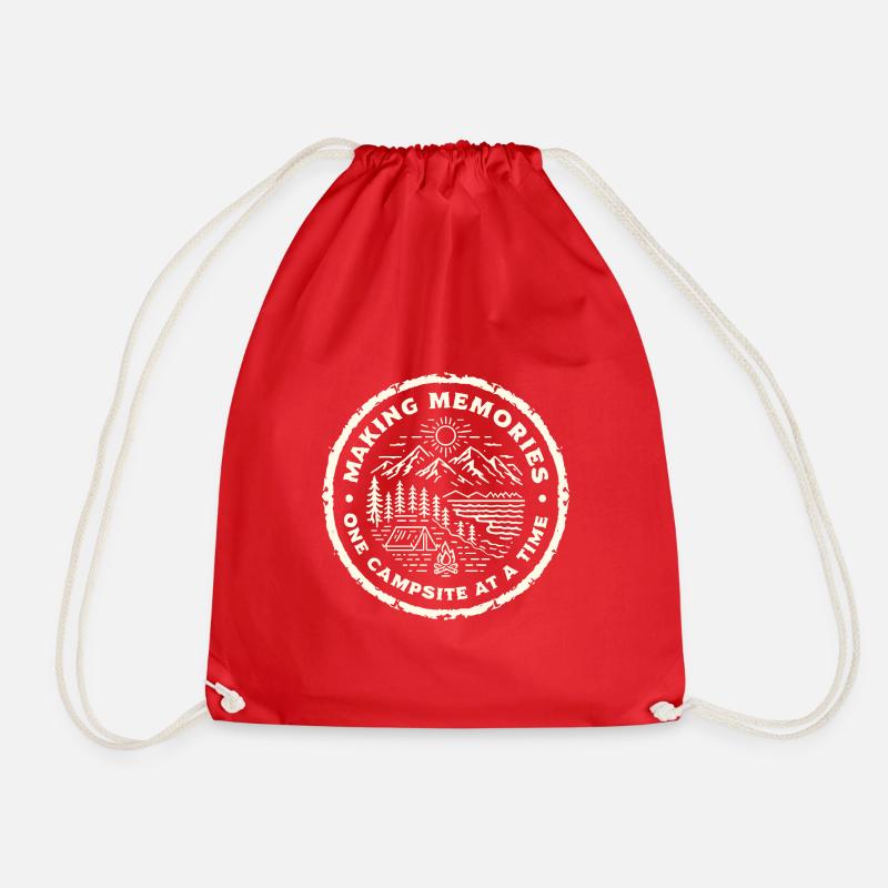 one campsite at a time - Drawstring Bag - red