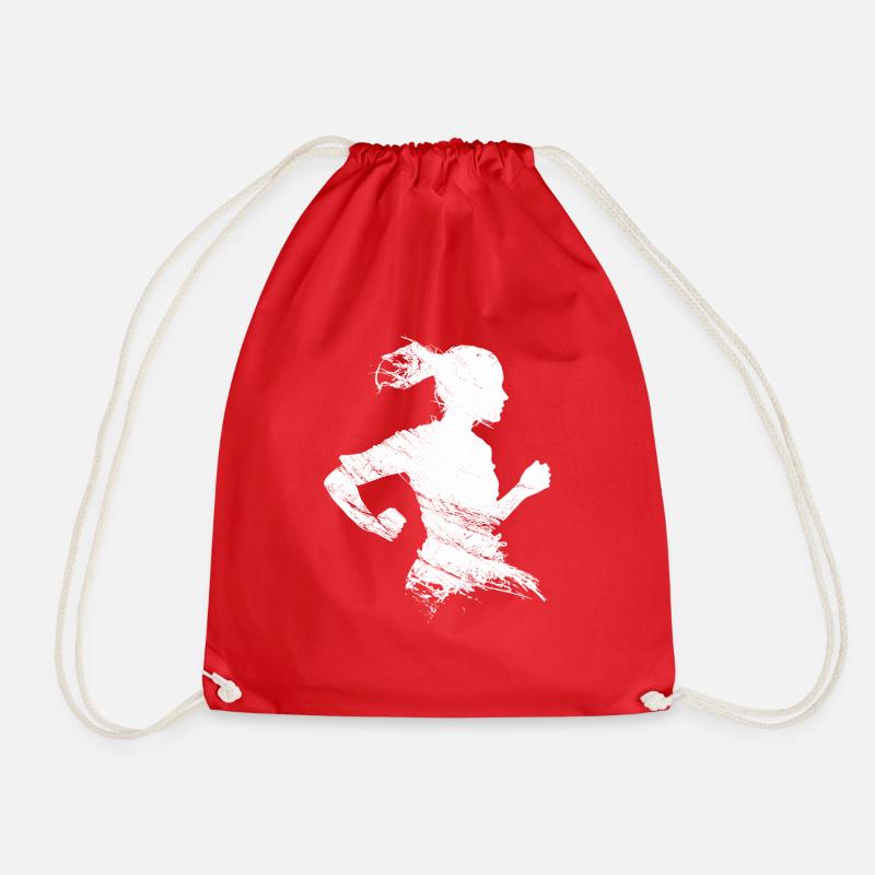 Jogging, running woman silhouette - Drawstring Bag - red