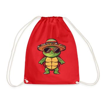 Turtle Comic Funny Sombrero - Drawstring Bag - red - Front