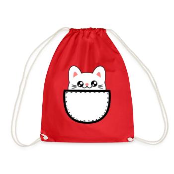 Chat doux Kawaii Chibi chat dans la poche de la poitrine - Sac de sport léger - rouge - Devant
