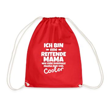 Mom rider woman horses tunier spring riding - Drawstring Bag - red - Front