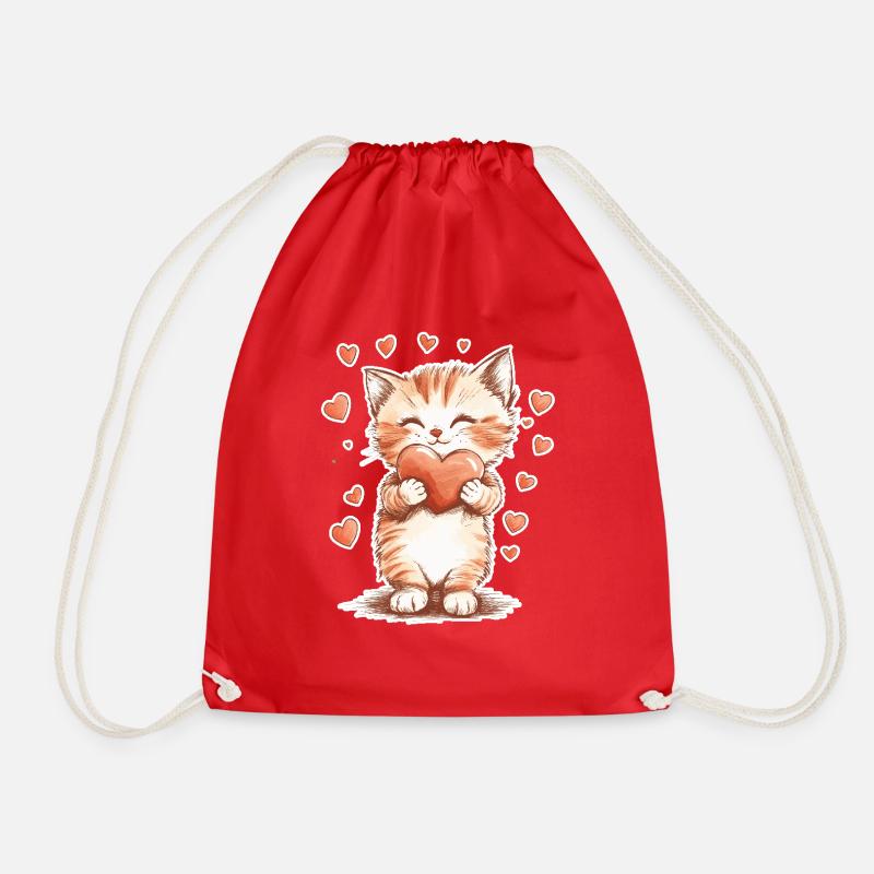 Cute Valentine’s Day Kitten - Drawstring Bag - red