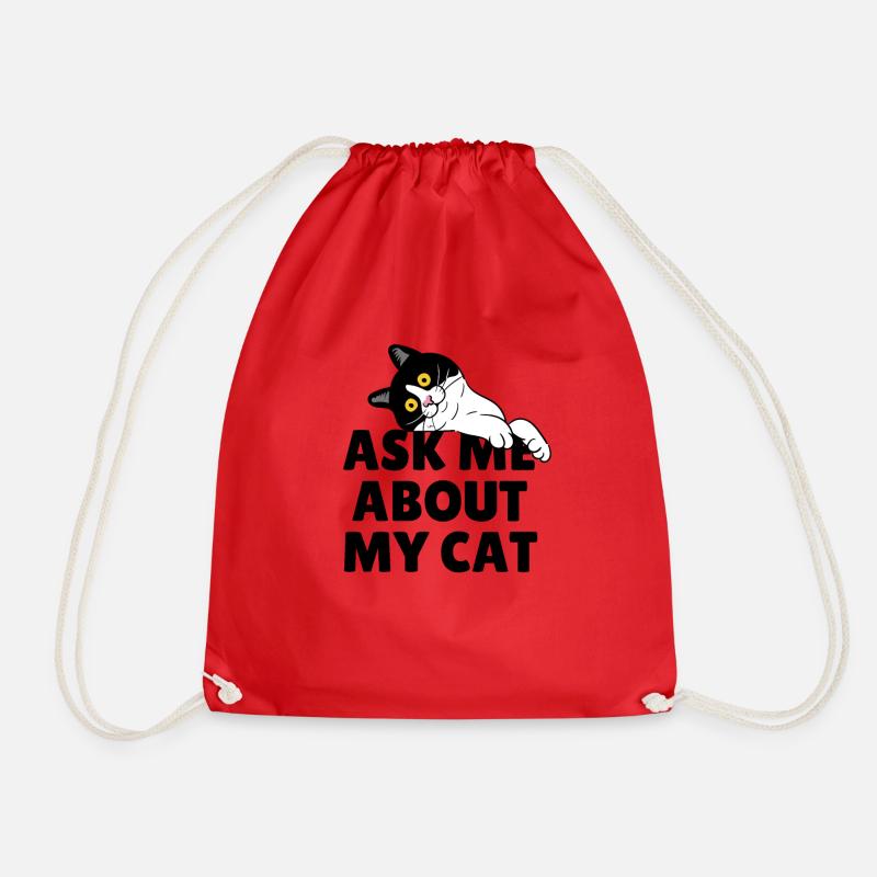 Ask Me About My Cat - Tuxedo Tilted Head - Drawstring Bag - red
