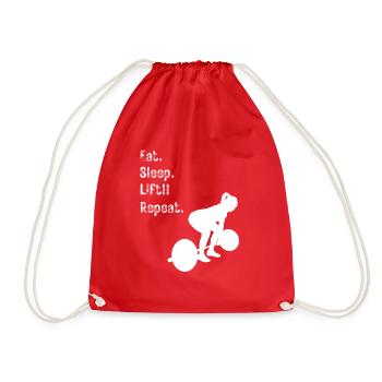 Womens Barbell - Eat. Sleep. Lift!! Repeat. - Drawstring Bag - red - Front