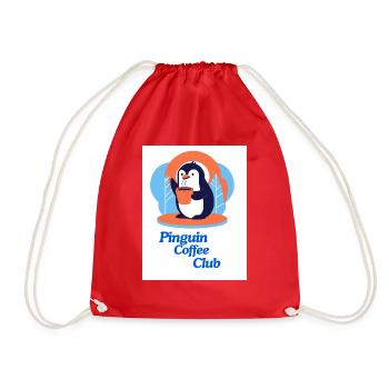 Penguin Coffee Club - Drawstring Bag - red - Front