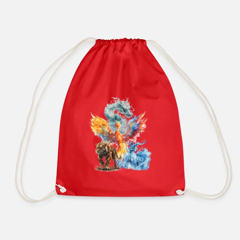 Wasserfarbener Phönix Tiger Drache - Turnbeutel - Rot