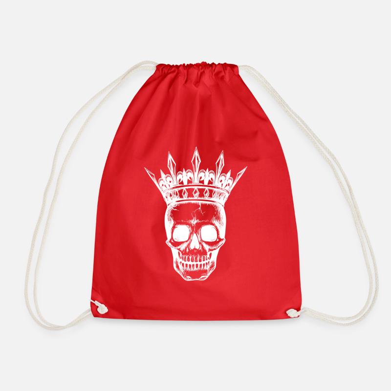 skull crown white - Drawstring Bag - red