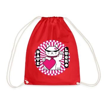 Date Lucky Cat - Drawstring Bag - red - Front