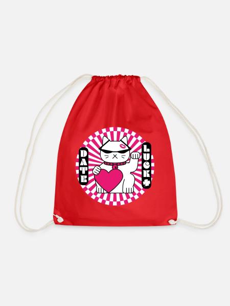 Date Lucky Cat - Drawstring Bag - red