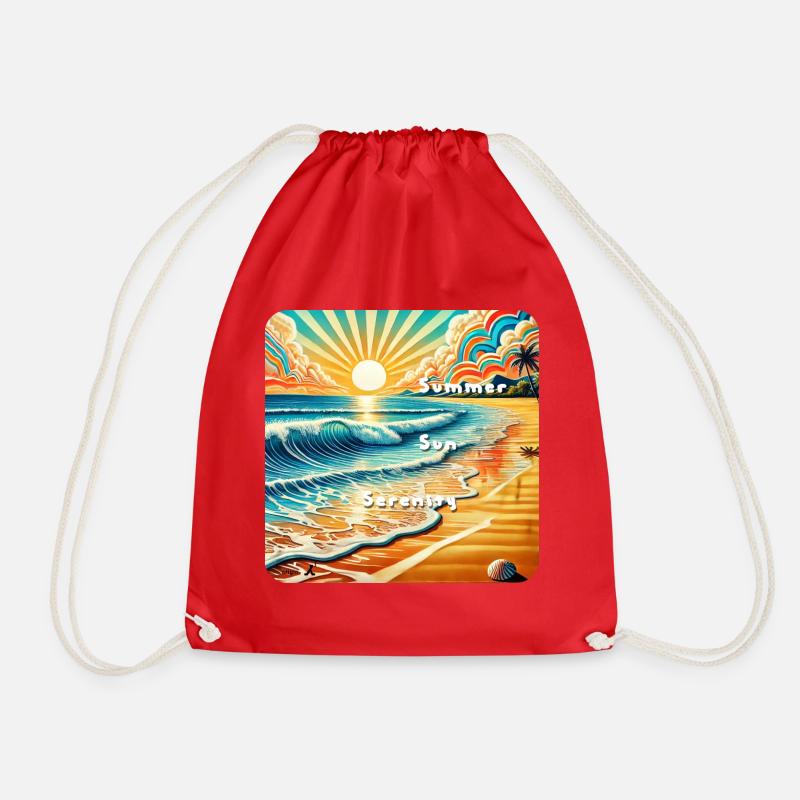 sunset beach - Drawstring Bag - red