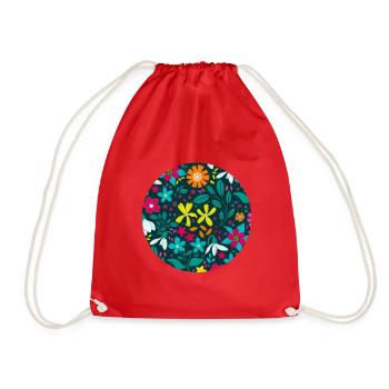 Fleurs colorées dessinées à la main sur vert foncé - Sac de sport léger - rouge - Devant