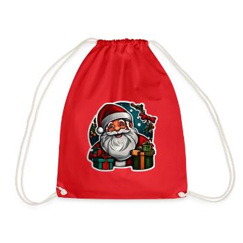 Weihnachtsmannkopf umrahmt von Geschenken - Turnbeutel - Rot - Vorne
