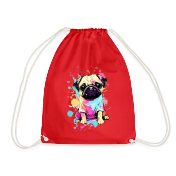 Colorful Creative Pug Illustration - Drawstring Bag - red - Front