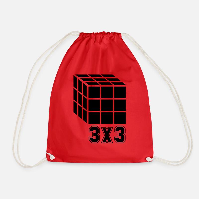 3x3 Cube Cube - Drawstring Bag - red