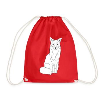 happy fox in black and white - Drawstring Bag - red - Front