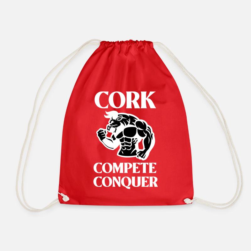Cork Compete Conquer, Cork Ireland - Drawstring Bag - red