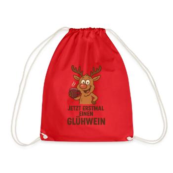 Mulled Wine Deer Rudolph Merry Christmas Sweet - Drawstring Bag - red - Front
