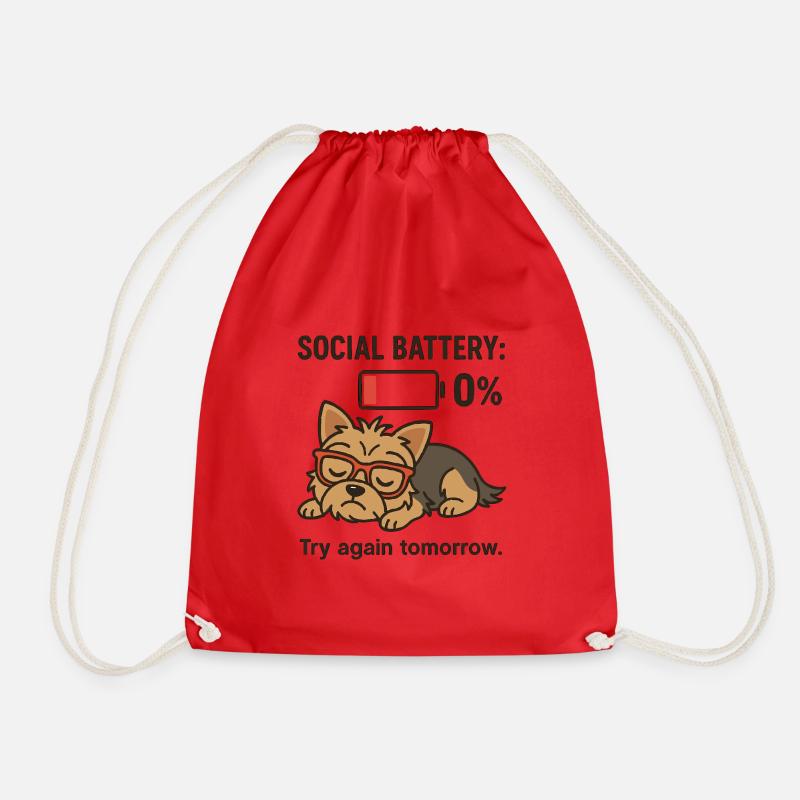 Social Battery 0% – Try again tomorrow - Drawstring Bag - red