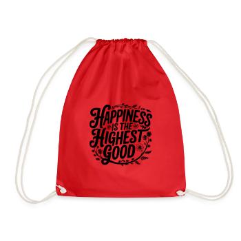 Happiness Is the Highest Good - Floral Typography - Drawstring Bag - red - Front