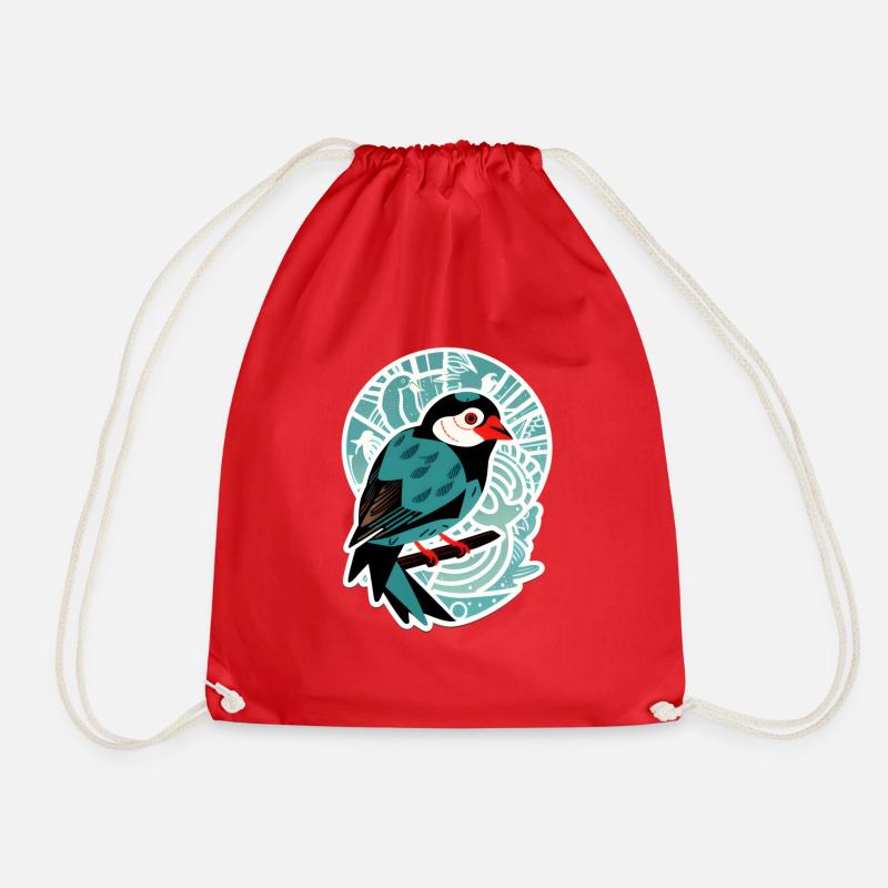 Bird Sticker - Drawstring Bag - red