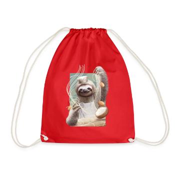 SLOTH MAKING NOODLE - Drawstring Bag - red - Front
