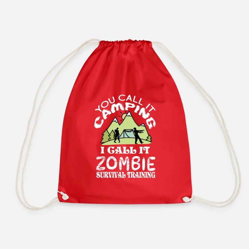You call it camping, I zombie survival training - Drawstring Bag - red