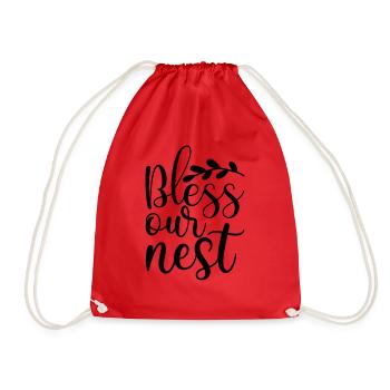 1 bless our nest - Drawstring Bag - red - Front