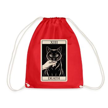 Vintage Tarot Card Black cat - Drawstring Bag - red - Front
