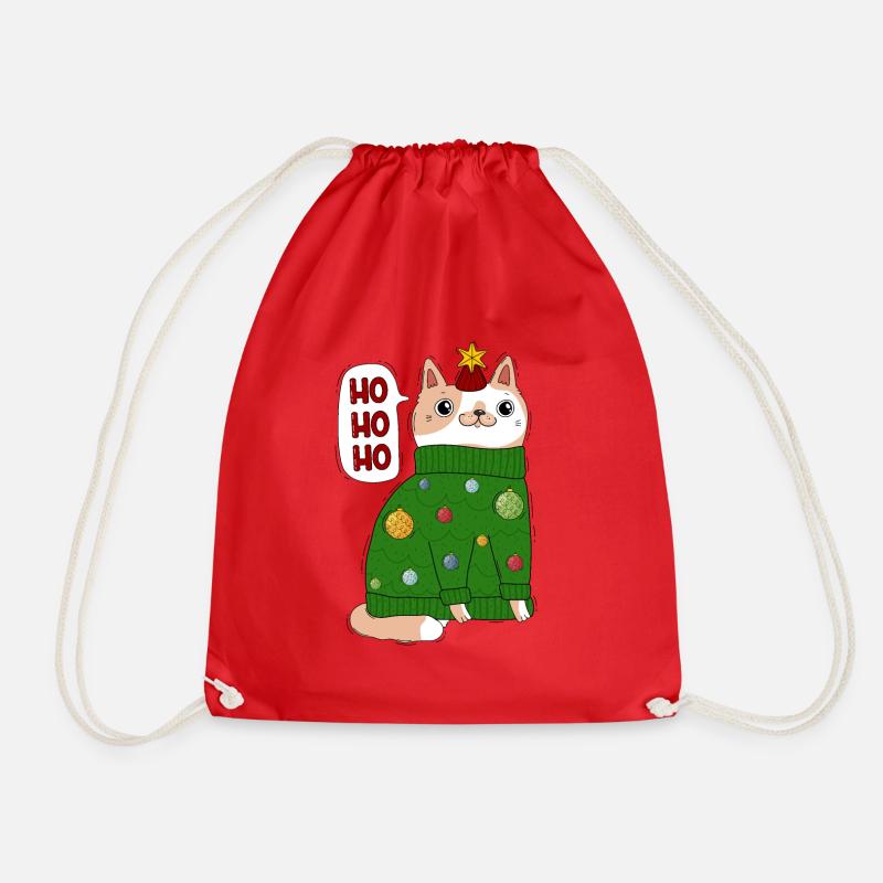 Katze im Weihnachtspullover - Turnbeutel - Rot